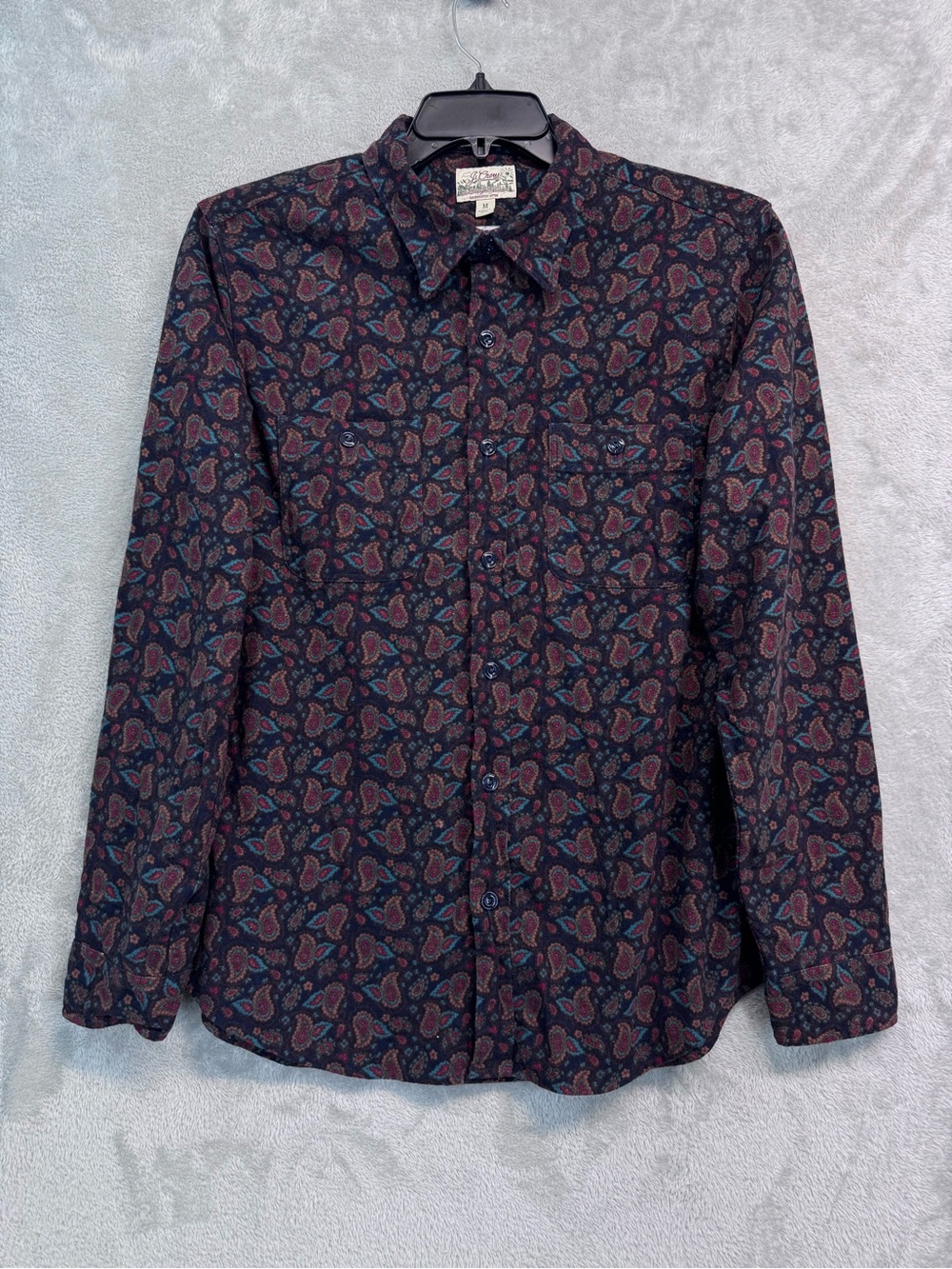 Vintage J. Crew Men's 80s 90s Corduroy Shirt Paisley Printed Navy Multi Size M